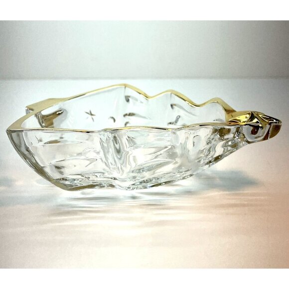 Vintage Mikasa Crystal Dish Christmas Tree With Star Gold Trim 6" Japan - Picture 6 of 10